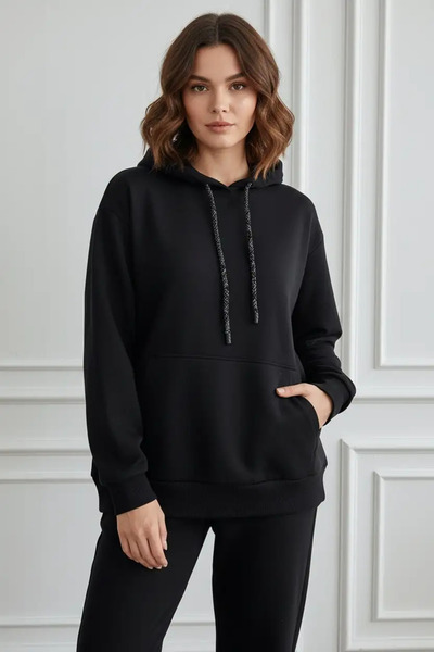 Yağmur Butik Φούτερ με κουκούλα και πέτρινη λεπτομέρεια στην πλάτη