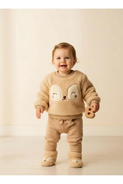 Superbaby Welsoft 3-piece set – blouse, pants and boots – fluffy material - Cream