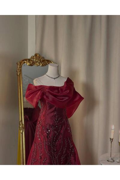 vanus fashion 6143- فستان عودي فاخر بتطريز برّاق