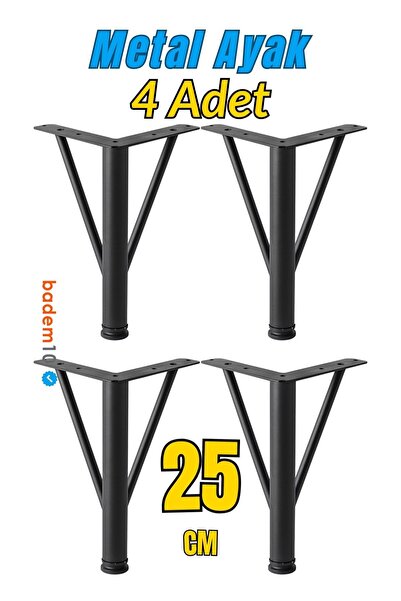 Badem10 Üçgen Siyah 4 ADET SET Metal 25 cm Mobilya Ayağı Koltuk Kanepe Dayanı...