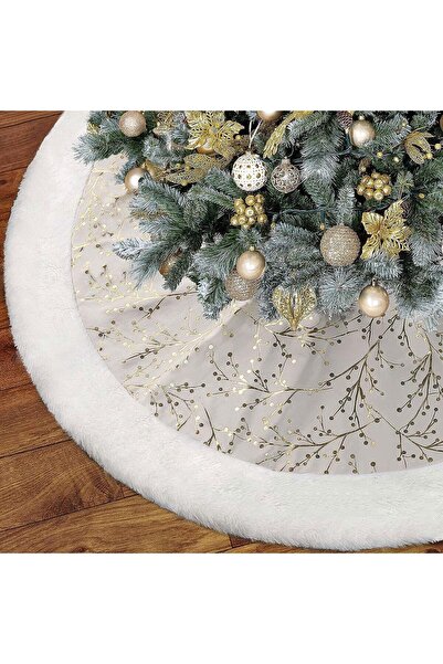 TAPIT تنورة شجرة عيد الميلاد، ذهبية وبيضاء، 48 بوصة، من الفرو الصناعي الفاخر