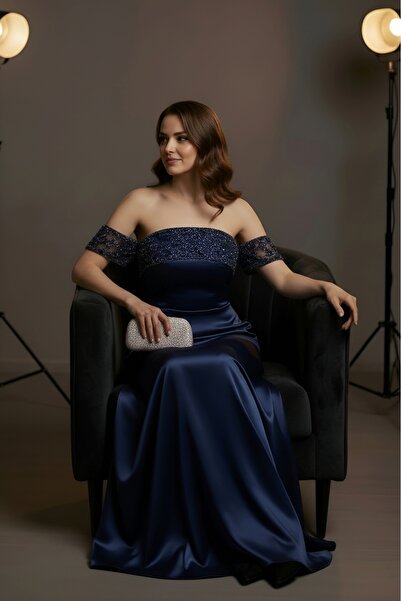 DADUCOLLECTİON فستان ساتان أنيق بتفاصيل ياقة مميزة