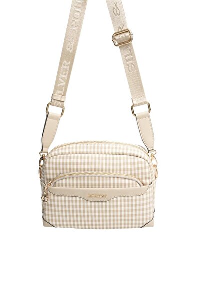 Silver Polo Silver & Polo Sp1201 Women's Crossbody Bag Plaid Line Square Sand Beige-Sand