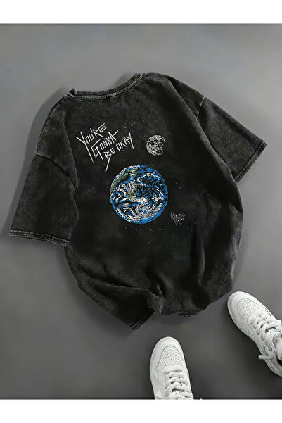 Freak Tshirt Black Color Goona Be Okay Printed Unisex Oversized Cut Washed Vintage T-Shirt