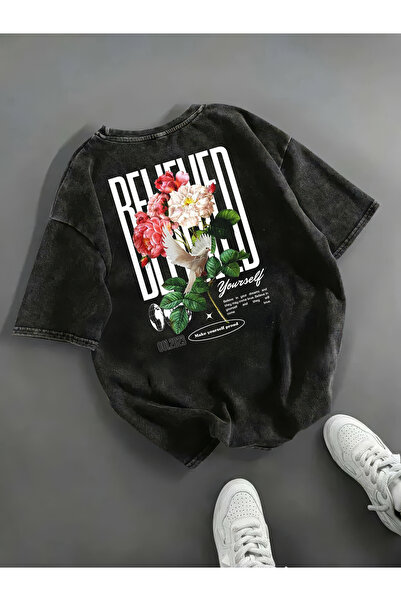 Freak Tshirt تي شيرت Yoursel مطبوع باللون الأسود للجنسين مكون من قصة فضفاضة ق...