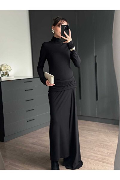 Tugen Co Drape Bel Detailled Split Dress