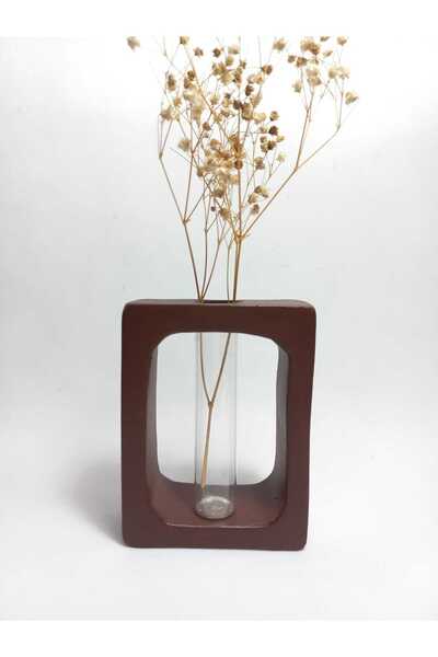 emilysamy مزهرية زهور جافة، بلون بني شوكولاتة (موديل مستطيل) مزهرية زجاجية مز...