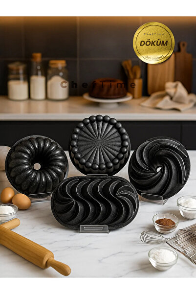 CHEFTİME Premium 4’lü Kek Kalıbı Seti - Dayanıklı ve Yapışmaz - Siyah