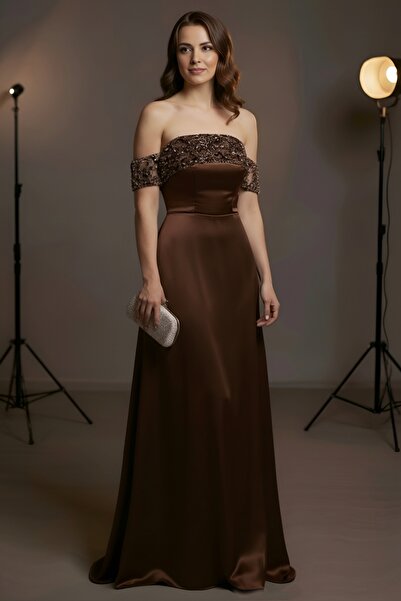 DADUCOLLECTİON فستان ساتان أنيق بتفاصيل ياقة مميزة