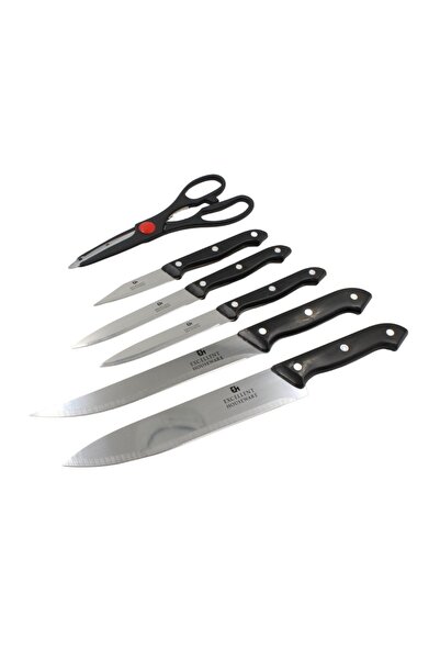 Excellent Houseware set de cuțite, 5 cuțite, foarfece și suport din lemn