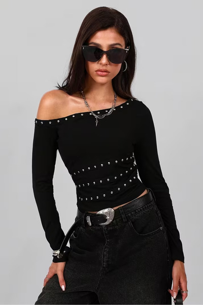 World Fashion Trends Bluză WFT9240 cu efect modelator efecte și din neopren detalii cu capse în față