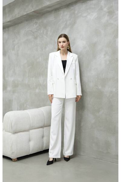 ZF BUTİK Women's Satin Detailed Jacket Pants Suit