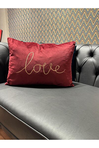 ref crea Love Embroidered Cushion Cover Burgundy 35X50