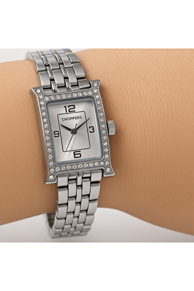 Lanuna Rectangular Case Stone Detailed Steel Women's Wristwatch