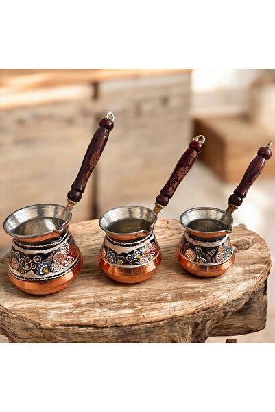 BARITCIOGLU Copper Coffee Pot Set, 3 Pieces, Engraved