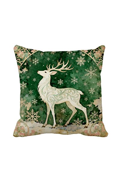 Queen Jera Винтидж зелена възглавница с елен мотив – коледна декоративна възг...
