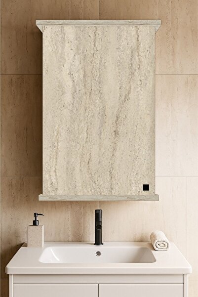 Orysa Design BD-2 Tek Kapaklı Aynasız Banyo Dolabı, Duvar Dolabı - Traverten