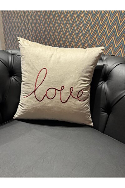 ref crea Love Embroidered Cushion Cover Ecru