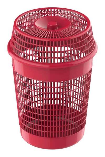 Cosmoplast Plastic Round Laundry Bin With Lid 65L Dark Red