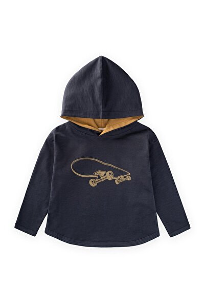 Cigit Hooded Long Sleeve T-Shirt 2-10 Years Old Navy Blue