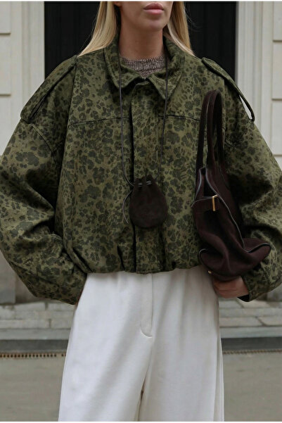 FEMELLE Women's Oversized Leopard Pattern 100% Cotton Lined Zippered Suede Coat