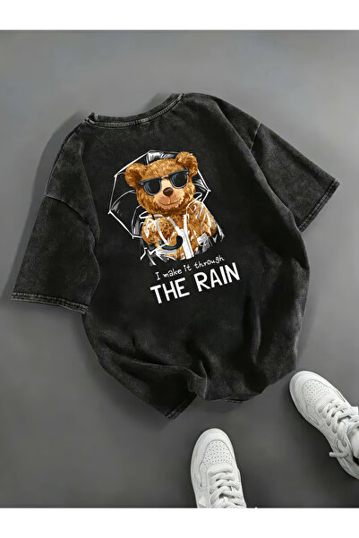 Freak Tshirt Black Color the Rain Printed Unisex Oversized Cut Washed Vintage T-Shirt