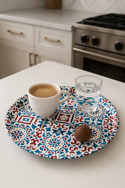 ATAGİFT HEDİYELİK Tile Pattern 30 cm Light Metal Presentation Tray