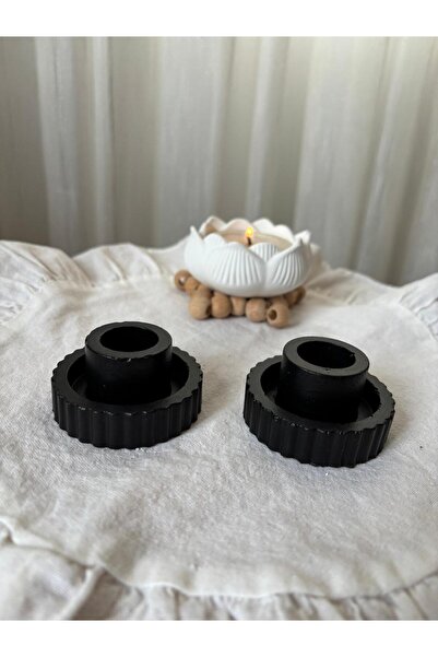 FLAME CANDLE HANDMADE CANDLES Dekoratif 2 Adet Çizgili Şamdanlık , Mumluk , E...