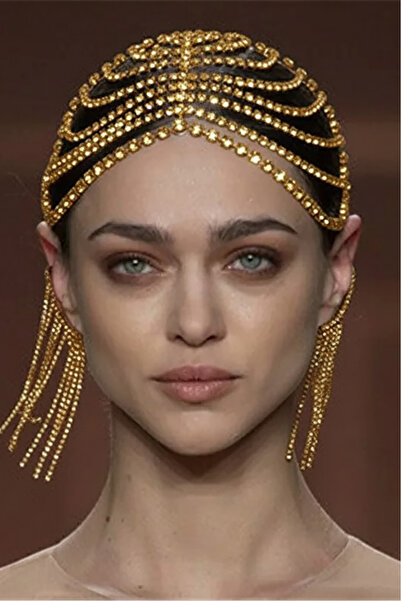 TAKIŞTIR Altın Renk Taş Detaylı Saç Aksesuarı/Kına Aksesuarı