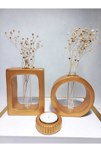 emilysamy طقم مزهريات زخرفية مكون من قطعتين، بشكل مستطيل مستدير، مع أنابيب زج...