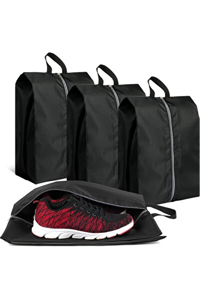 Saharaz 4 Pack Large Waterproof Portable Travel Shoe Bags with Zipper (Black)