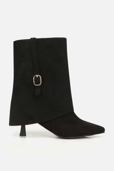 Yaya by Hotiç Kadın Süet Siyah Pantolon Görünümlü Tokalı Topuklu Bot