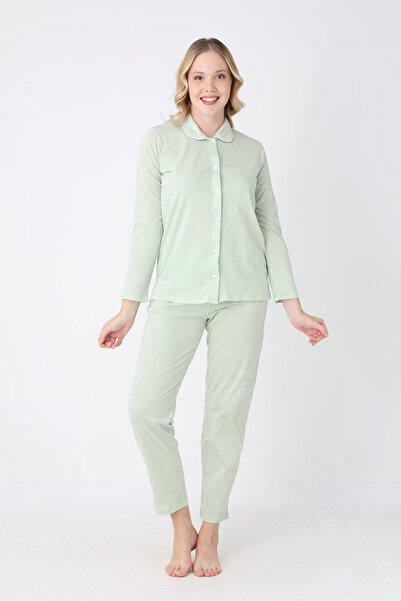 NBB 100% Cotton, Shirt Collar, Striped Women's Pajama Set, Button Front, Long Sleeve