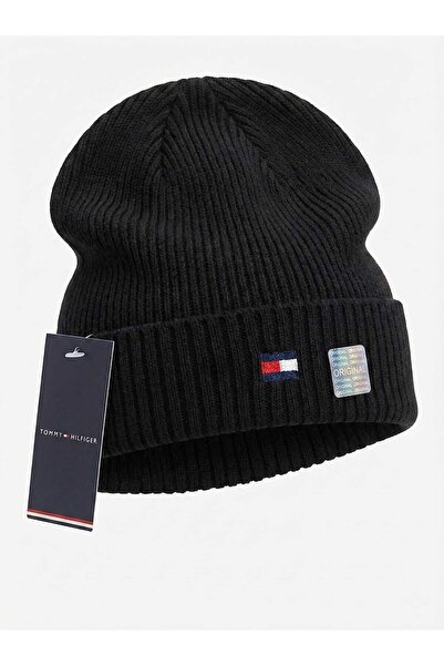 Tommy Hilfiger Striped wool blend hat, Unisex, One Size, Black