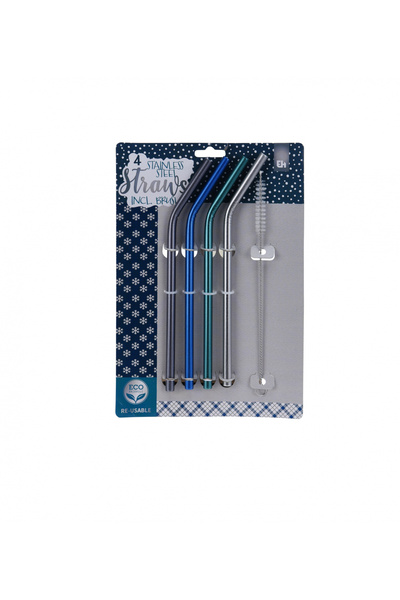 Excellent Houseware set of 4 straws and cleaning brush, stainless steel, 25 c...