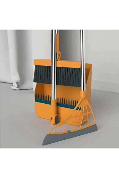 Arabest طقم مكنسة ومجرفة منزلية، طقم مجرفة وأسنان طويلة من البلاستيك والفولاذ المقاوم للصدأ (برتقالي)