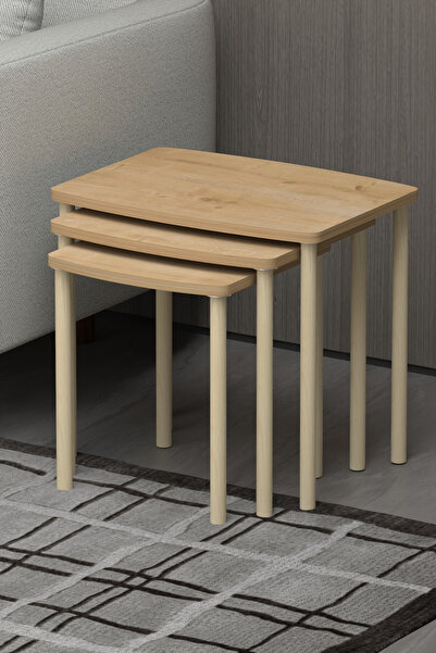 DESENGO Doğal çam ağacı ayaklı geniş yüzeli modern 3lü zehpa zigon seti şık t...