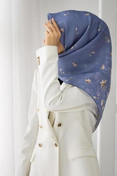 Vissona Tivil Silk Scarf 51776 - 6 - 0031 Indigo Floral Pattern