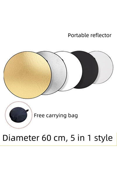 FridayIn عاكس ضوئي 5 في 1، 60 × 60 سم، قابل للطي، بيضاوي الشكل، مزود بمقبض، م...