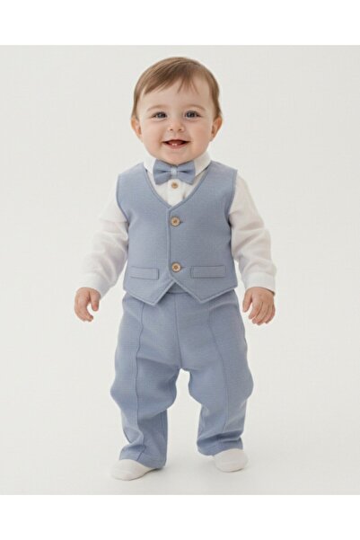 Ege Bebek مجموعة أنيقة مكونة من طقم فيست قطع للأطفال الأولاد مع ربطة عنق، مناسبة لحفلات الزفاف والأعياد، مقاسات 6-9-12-18-24 شهرًا