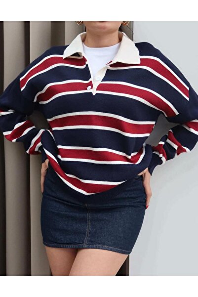 FLEX FASHION Pulover tricotat OVERSIZE cu guler POLO pentru femei