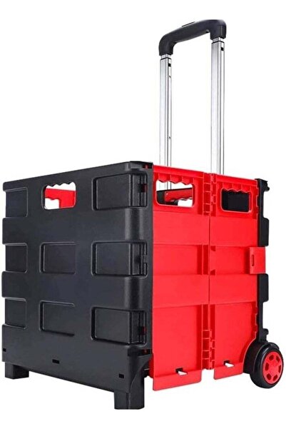 Arabest 25kg Folding Shopping Trolley Cart with Wheels, Utility Transit Hand Cart for Daily Use (Red/Black)