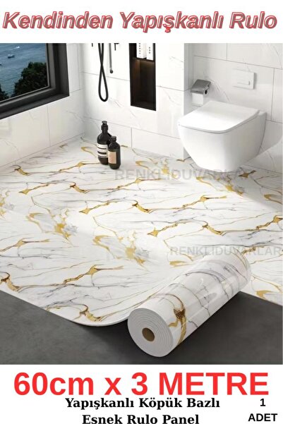 Renkli Duvarlar 60cm x 3 METRE Tek Parça Yapışkanlı Esnek Köpük Rulo Gold Mer...