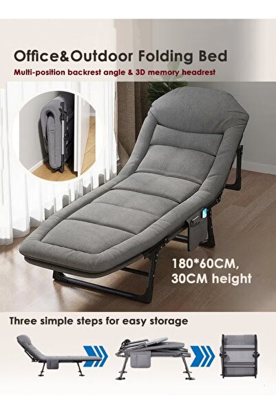 Generic Portable Folding Bed Camping Bed Single Lunch Bed with 6 Adjust Positions with Mattress and Pillow