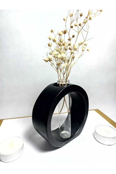 emilysamy مزهرية زخرفية، مع أنبوب زجاجي، (موديل دائري) أسود