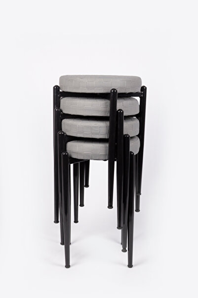 ekipmetal TABURE 4 ADET SİYAH BACAKLI DERİ GRİ