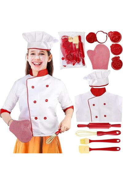 Arabest 11 Pcs Kid Chef Role Play Costume Set, Pretend Chef Outfit with Reali...