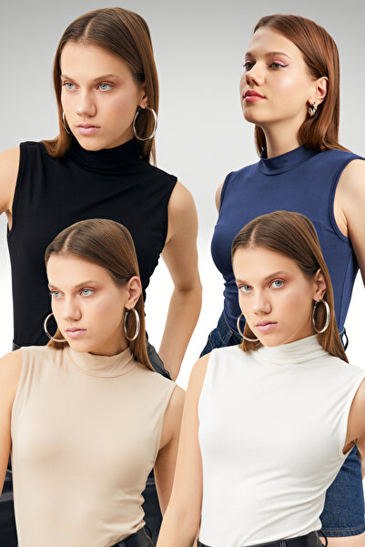 Bipantolon Women's Black White Cream Navy Blue 4-Piece Sleeveless Bodysuit