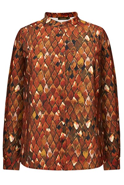 AVON Brown Firebird Print Long Sleeve Blouse Size 38