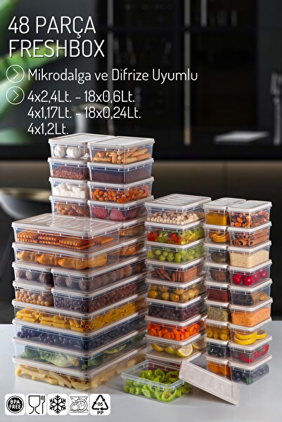 We House 48-Piece Set Freshbox Microwave and Freezer Safe Storage Container Set Cream